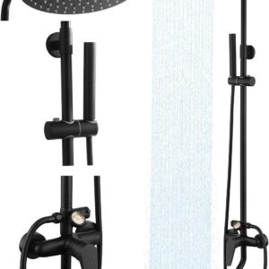 Outdoor Shower Fixture with Handheld and Foot Faucet